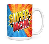 Mug Monster - Super Mom Mug, Mothers Day Gift, Birthday Gift for Mum, New Mum Gifts - Ceramic Coffee Cup, Present for Men or Women, Extra Large and Giant Available, 15oz White