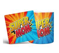 Mug Monster - Super Mom Mug, Mothers Day Gift, Birthday Gift for Mum, New Mum Gifts - Ceramic Coffee Cup, Present for Men or Women, Extra Large and Giant Available, 20oz White & Coaster