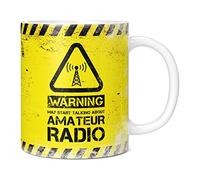 Mug Monster - Warning May Start Talking About Amateur Radio Funny Gift Mug - Ceramic Coffee Cup, Gift for Men or Women, Extra Large and Giant Available, 11oz White