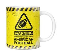 Mug Monster - Warning May Start Talking About American Football Funny Gift Mug - Ceramic Coffee Cup, Gift for Men or Women, Extra Large and Giant Available, 11oz White