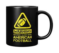 Mug Monster - Warning May Start Talking About American Football Funny Gift Mug - Ceramic Coffee Mug/Cup, Gift for Men or Women, Extra Large and Giant Mug Available, 11oz Black Mug