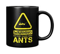 Mug Monster - Warning May Start Talking About Ants Funny Gift Mug - Ceramic Coffee Cup, Gift for Men or Women, Extra Large and Giant Available, 11oz Black