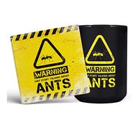 Mug Monster - Warning May Start Talking About Ants Funny Gift Mug - Ceramic Coffee Mug/Cup, Gift for Men or Women, Extra Large and Giant Mug Available, 15oz Black Mug & Coaster