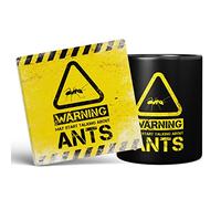 Mug Monster - Warning May Start Talking About Ants Funny Gift Mug - Ceramic Coffee Mug/Cup, Gift for Men or Women, Extra Large and Giant Mug Available, 11oz Black Mug & Coaster