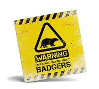 Mug Monster - Warning May Start Talking About Badgers Funny Gift Mug - Ceramic Coffee Cup, Gift for Men or Women, Extra Large and Giant Available, Coaster