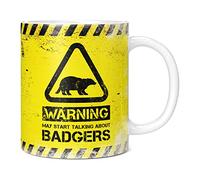 Mug Monster - Warning May Start Talking About Badgers Funny Gift Mug - Ceramic Coffee Cup, Gift for Men or Women, Extra Large and Giant Available, 11oz White