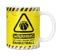 Mug Monster - Warning May Start Talking About Basketball Funny Gift Mug - Ceramic Coffee Mug/Cup, Gift for Men or Women, Extra Large and Giant Mug Available, 11oz White Mug