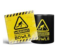Mug Monster - Warning May Start Talking About Bowls Funny Gift Mug - Ceramic Coffee Cup, Gift for Men or Women, Extra Large and Giant Available, 11oz Black & Coaster