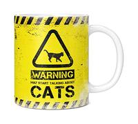 Mug Monster - Warning May Start Talking About Cats Funny Gift Mug - Ceramic Coffee Cup, Gift for Men or Women, Extra Large and Giant Available, 11oz White