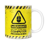 Mug Monster - Warning May Start Talking About Computer Programming Funny Gift Mug - Ceramic Coffee Cup, Gift for Men or Women, Extra Large and Giant Available, 11oz White