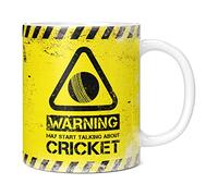 Mug Monster - Warning May Start Talking About Cricket Funny Gift Mug - Ceramic Coffee Cup, Gift for Men or Women, Extra Large and Giant Available, 11oz White