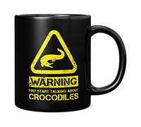 Mug Monster - Warning May Start Talking About Crocodiles Funny Gift Mug - Ceramic Coffee Cup, Gift for Men or Women, Extra Large and Giant Available, 11oz Black