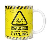 Mug Monster - Warning May Start Talking About Cycling Funny Gift Mug - Ceramic Coffee Mug/Cup, Gift for Men or Women, Extra Large and Giant Mug Available, 11oz White Mug