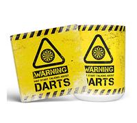 Mug Monster - Warning May Start Talking About Darts Funny Gift Mug - Ceramic Coffee Cup, Gift for Men or Women, Extra Large and Giant Available, 15oz White & Coaster