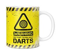 Mug Monster - Warning May Start Talking About Darts Funny Gift Mug - Ceramic Coffee Mug/Cup, Gift for Men or Women, Extra Large and Giant Mug Available, 11oz White Mug