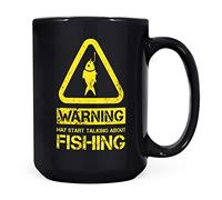 Mug Monster - Warning May Start Talking About Fishing Funny Gift Mug - Ceramic Coffee Cup, Gift for Men or Women, Extra Large and Giant Available, 15oz Black