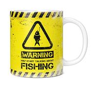 Mug Monster - Warning May Start Talking About Fishing Funny Gift Mug - Ceramic Coffee Cup, Gift for Men or Women, Extra Large and Giant Available, 11oz White