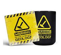Mug Monster - Warning May Start Talking About Geology Funny Gift Mug - Ceramic Coffee Cup, Gift for Men or Women, Extra Large and Giant Available, 15oz Black & Coaster