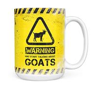 Mug Monster - Warning May Start Talking About Goats Funny Gift Mug - Ceramic Coffee Mug/Cup, Gift for Men or Women, Extra Large and Giant Mug Available, 15oz White Mug