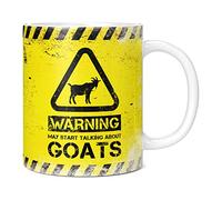 Mug Monster - Warning May Start Talking About Goats Funny Gift Mug - Ceramic Coffee Mug/Cup, Gift for Men or Women, Extra Large and Giant Mug Available, 20oz White Mug