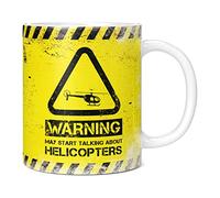 Mug Monster - Warning May Start Talking About Helicopters Funny Gift Mug - Ceramic Coffee Cup, Gift for Men or Women, Extra Large and Giant Available, 11oz White