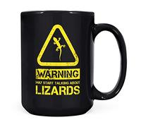 Mug Monster - Warning May Start Talking About Lizards Funny Gift Mug - Ceramic Coffee Cup, Gift for Men or Women, Extra Large and Giant Available, 15oz Black
