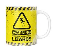Mug Monster - Warning May Start Talking About Lizards Funny Gift Mug - Ceramic Coffee Cup, Gift for Men or Women, Extra Large and Giant Available, 11oz White