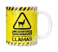 Mug Monster - Warning May Start Talking About Llamas Funny Gift Mug - Ceramic Coffee Cup, Gift for Men or Women, Extra Large and Giant Available, 11oz White