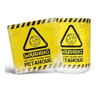 Mug Monster - Warning May Start Talking About Petanque Funny Gift Mug - Ceramic Coffee Cup, Gift for Men or Women, Extra Large and Giant Available, 15oz White & Coaster