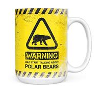 Mug Monster - Warning May Start Talking About Polar Bears Funny Gift Mug - Ceramic Coffee Cup, Gift for Men or Women, Extra Large and Giant Available, 15oz White