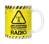 Mug Monster - Warning May Start Talking About Radio Funny Gift Mug - Ceramic Coffee Cup, Gift for Men or Women, Extra Large and Giant Available, 11oz White