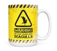 Mug Monster - Warning May Start Talking About Seagulls Funny Gift Mug - Ceramic Coffee Cup, Gift for Men or Women, Extra Large and Giant Available, 15oz White