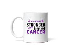 Mug My God is Stronger Than Thyroid Cancers Awareness Purple Ribbon Tea Cup Personalised with Your Text Mugs Premium for Work Kitchens Restaurants 330Ml