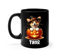 Mug Pembroke Welsh Corgi Halloween Pumpkin Black Coffee Cups Personalised with Your Text Tea Cup Cappuccino Coffee Mug Kitchens for for Best Friend Men Women 330Ml