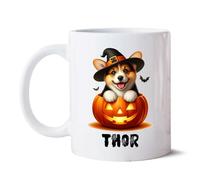 Mug Pembroke Welsh Corgi Halloween Pumpkin White Coffee Mug Personalised with Your Text Mugs Cappuccino Ceramic Cup Men Women for Work Restaurants 330Ml