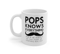 Mug Pops Knows Everything and If He Doesn't Can Make Something Up Real Fast Coffee Cups Custom Ceramic Cup Personalised with Your Text Tea Cup for Kitchens Work for Best Friend 330Ml