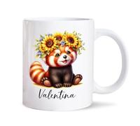 Mug Red Panda with Sunflowers White Mugs Personalised with Your Text Ceramic Cup Cappuccino Coffee Cups Men Women for Restaurants Work 330Ml