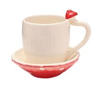 Mug & Saucer Set Toadstool Ceramic Country Living Mushroom Cup White Drinkware