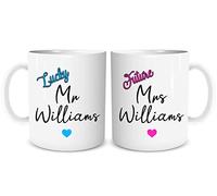 Mug Set Personalised Mr and Mrs Couples Wedding Gift Present Lucky Mr Future Mrs His and Hers Marriage Cup WSDMUG2014