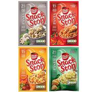 Mug Shot Snack Stop 4 Pack Bundle. 4 Flavours. 1 of Each: Tomato Pasta; Cheese Pasta; Sweet & Sour Noodles; Chicken Mushroom Pasta 5 Minute Mug Meal