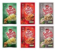 Mug Shot Snack Stop 6 Pack Bundle. 3 Flavours. 2 of Each: Chicken & Mushroom Pasta, Cheese & Broccoli Pasta; Tomato & Herb Pasta 5 Minute Instant Mug Meal