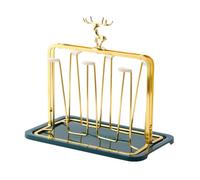Mug Stand Iron Golden Six Branches with Drain Tray for Glass Cups | Upside-down Hanging Design, Anti-slip Rubber Ends, Countertop Organiser for Coffee Lovers, Travel Tumblers and Home
