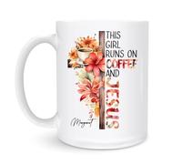 Mug This Girl Runs On Jesus and 330Ml Tea Mug Unique with Handle Mugs for Home Kitchen Milk