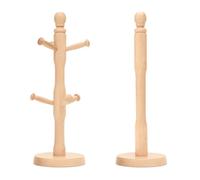 Mug Tree and Kitchen Roll Holder Set - Premium Hevea Free Standing Wood Mug Tree and Paper Towel Holder - Mug Stand Holder Rack with 6 Hooks