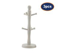Mug Tree Cup Rack Holder 6 Hook Wooden Hanging Grey Kitchen Counter Storage 3Pcs