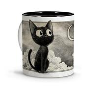 Mug with Cat Design Anime Style Original Mugs for Gifts for Cat Lovers Anime Accessories Original Japanese Gifts Black Cat Mug.