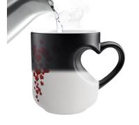 Mug with Colour Changing Effect, 325 ml Heart-Shaped Water Cup, Ceramic Tea Mug with Handle, for Couples for Morning, Evening, Party, Break, Travel, Work, Home and