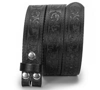MUGANYI Western Cowboy PU Leather Belt - No Buckle Women Waist Strap Bull Decoration Floral Engraved 27" to 36" Waist, Black, for 35-39" waist