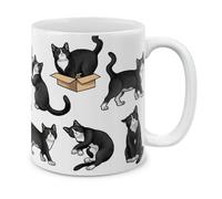 MUGBREW Black White Tuxedo Cat Playful Postures Ceramic Coffee Mug Tea Cup, 11 OZ
