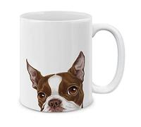 MUGBREW Boston Terrier Red and White Dog Ceramic Coffee Mug Tea Cup, 11 OZ